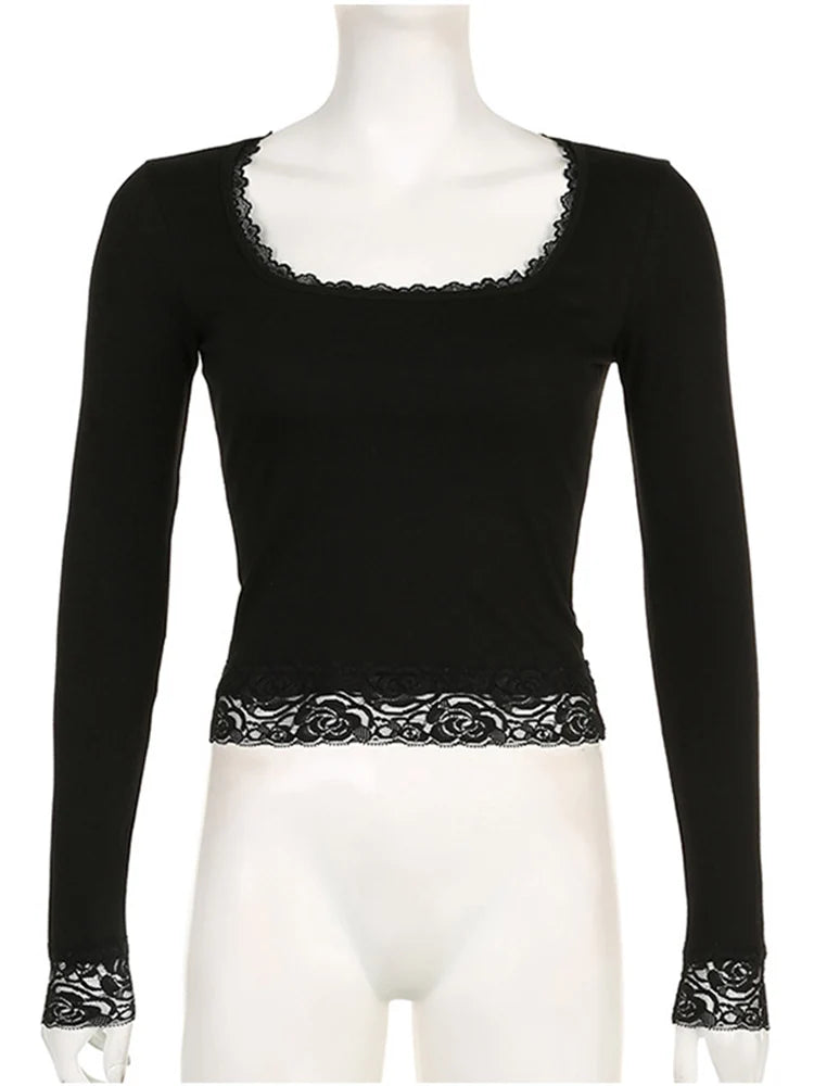 Fairy Grunge Lace Tee – Y2K Vintage Long Sleeve Top  Soft fantasy meets edgy vintage.