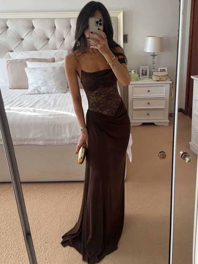 LaceÉtoile One-Shoulder Maxi Dress – Sheer Elegance  Bold sophistication with a touch of allure.