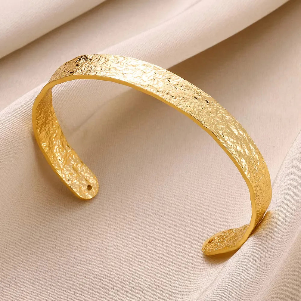 Classic Bump Pattern Openning Bangles For Women Stainless Steel Cuff Bracelet Gold Color  Hand Ornament Party Jewelry Gift