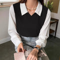 LayerMuse Polo Blouse – Y2K Korean False Two-Piece Top  Layered look. Effortless style. Modern elegance.
