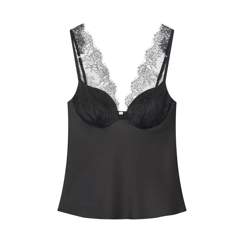 Lace Véra Deep V Top – Elegant Sling Chic Style  Delicate lace. Bold confidence. Effortless elegance.