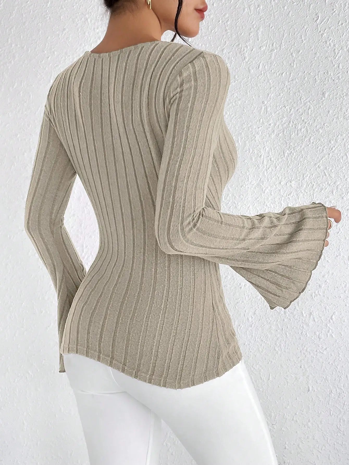 StripeMuse Knit Top – V-Neck Slim Fit Long Sleeve  Soft texture. Flattering fit. Effortless elegance.