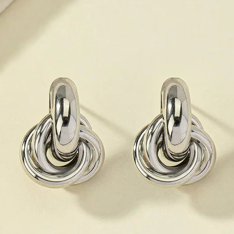 Obega Gold SIlver Color Knot Hoop Earring For Women Shiny Plating Trendy Earring Stud Cute Daily Wear Jewelry