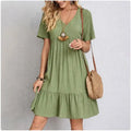 FlareMuse Peplum Dress – V-Neck Ruffle Summer Style  Soft flow. Flattering shape. Effortless charm.