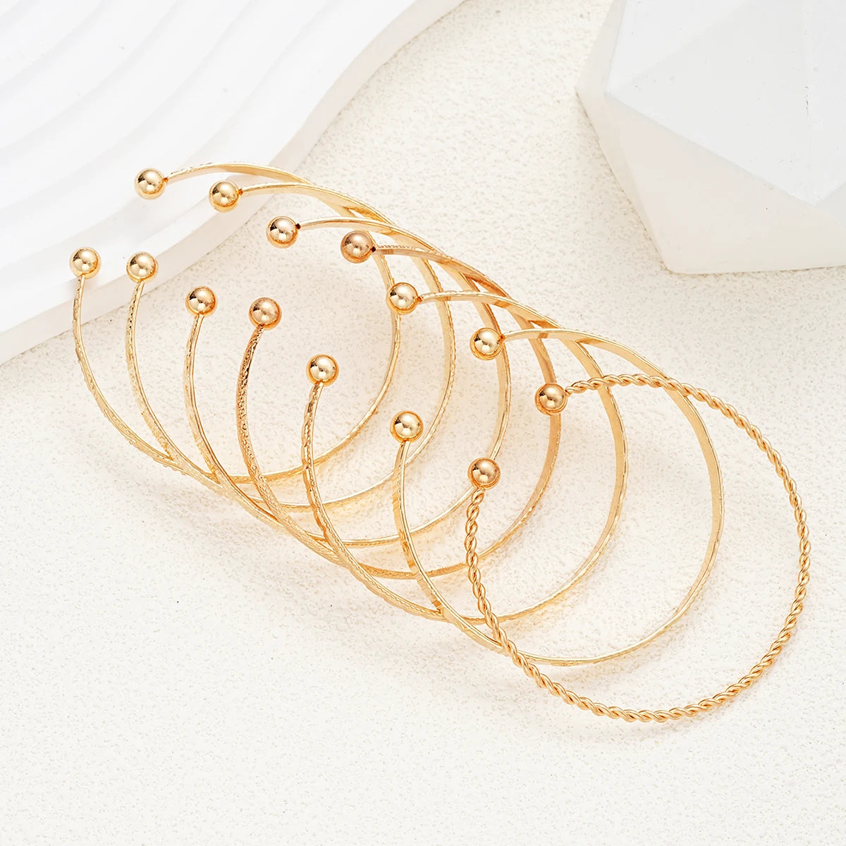 Gold Punk Heart Bracelet Set (7 Pieces) – Fashion Bangles for Women