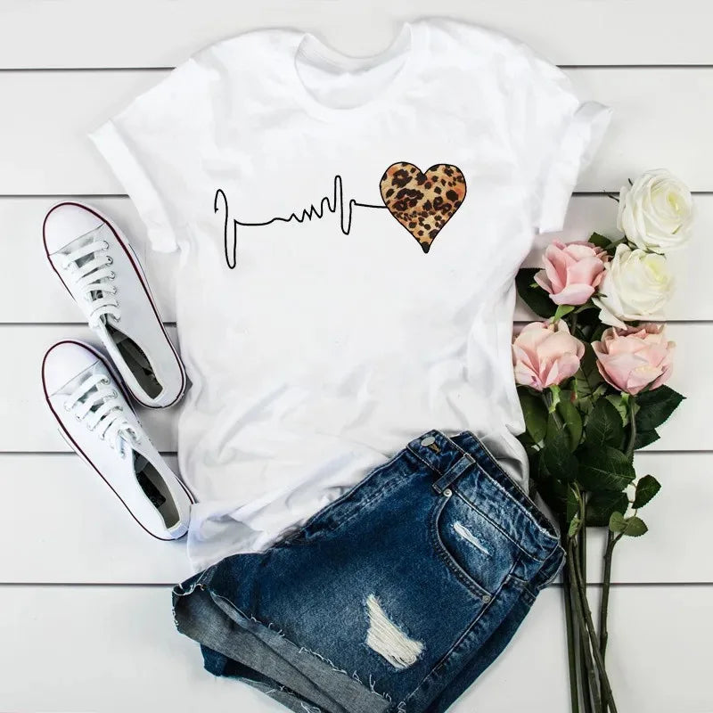 Wild Pulse Tee – Leopard Heartbeat Graphic T-Shirt  Bold, stylish, and full of attitude.