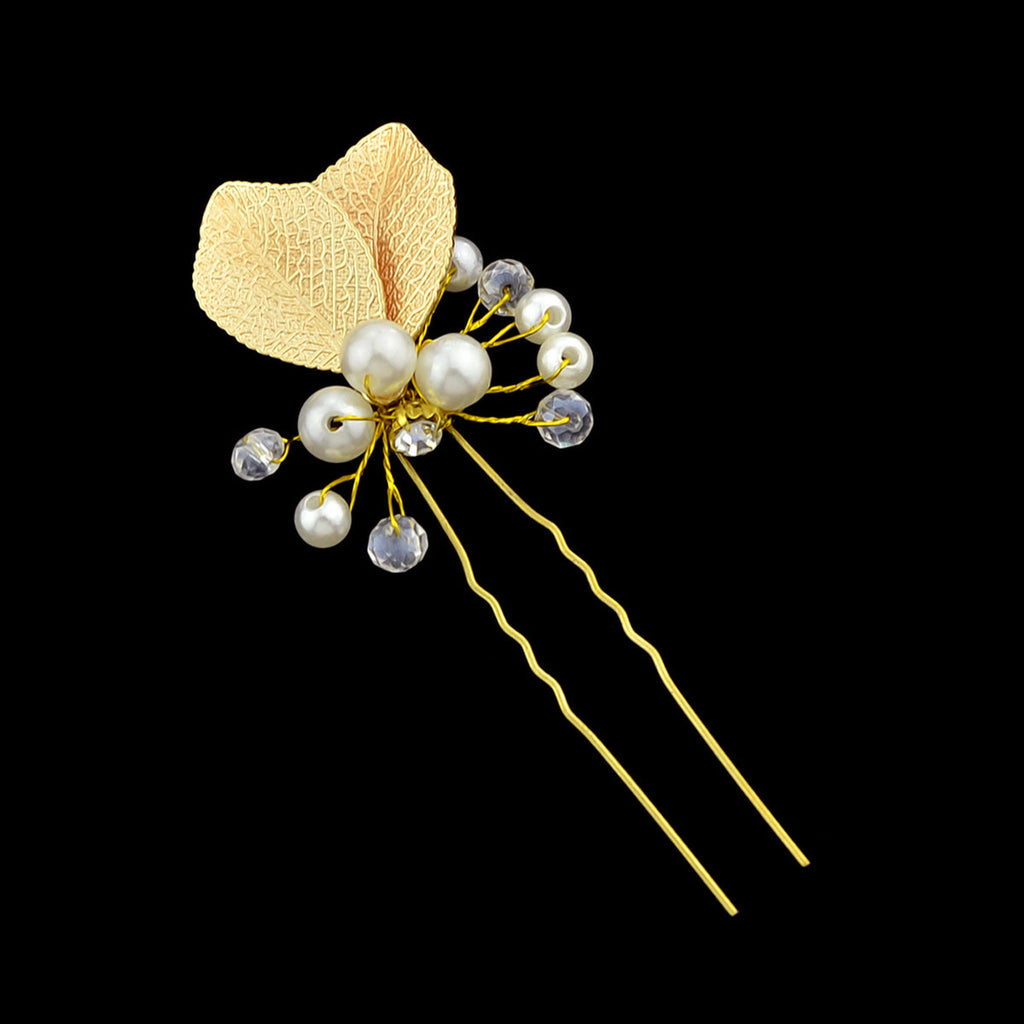 Hair Accessories Pearl Beads Gold Leaf Hair Sticks Wedding Party Hair