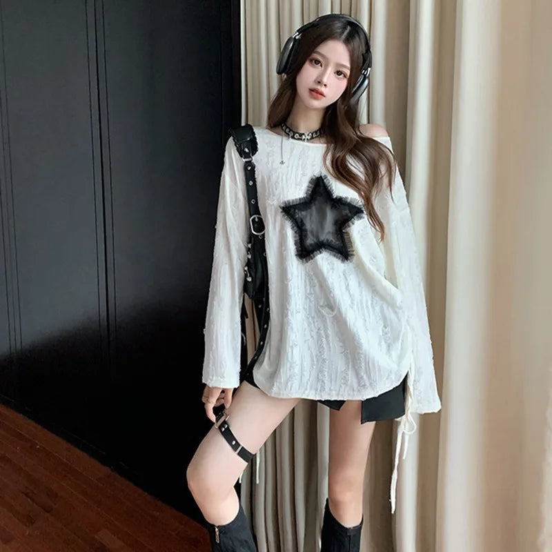 StarCut Y2K Tee – Harajuku Hollow Long Sleeve Top  Edgy cuts. Cute vibes. Streetwear energy.