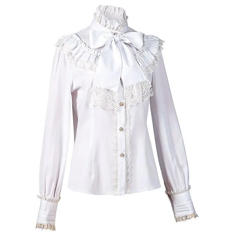 NoirVicta Gothic Blouse – Victorian Ruffle High Collar Top  Dark elegance with timeless vintage charm.
