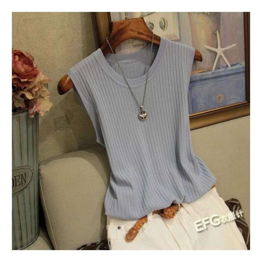 SoftKnit Sleeveless Top – O-Neck Summer Blouse  Lightweight comfort with effortless everyday style.