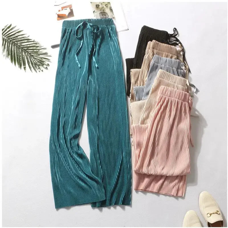 SilkAir Wide Leg Pants – Pleated Ice Silk Trousers  Cool feel. Flowing fit. Effortless elegance.