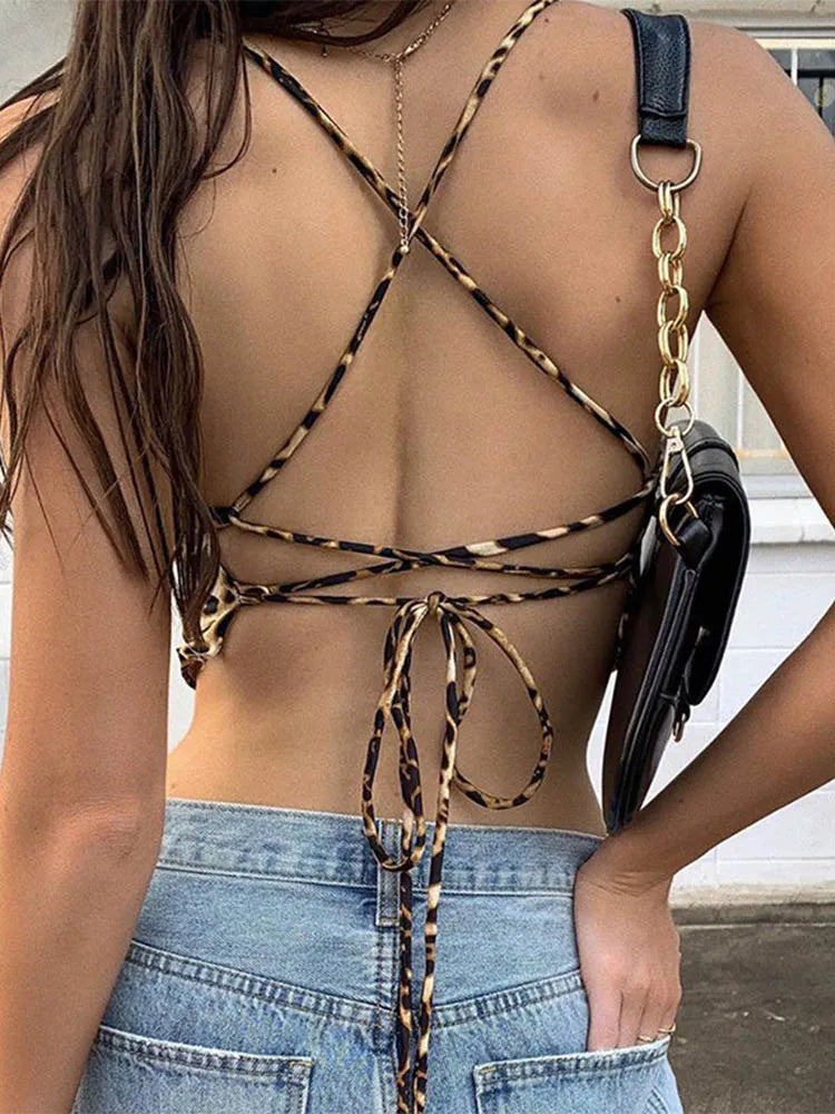 Wild Lace Crop Top – Leopard Backless Rave Bralette  Fierce print. Bold fit. Unforgettable style.