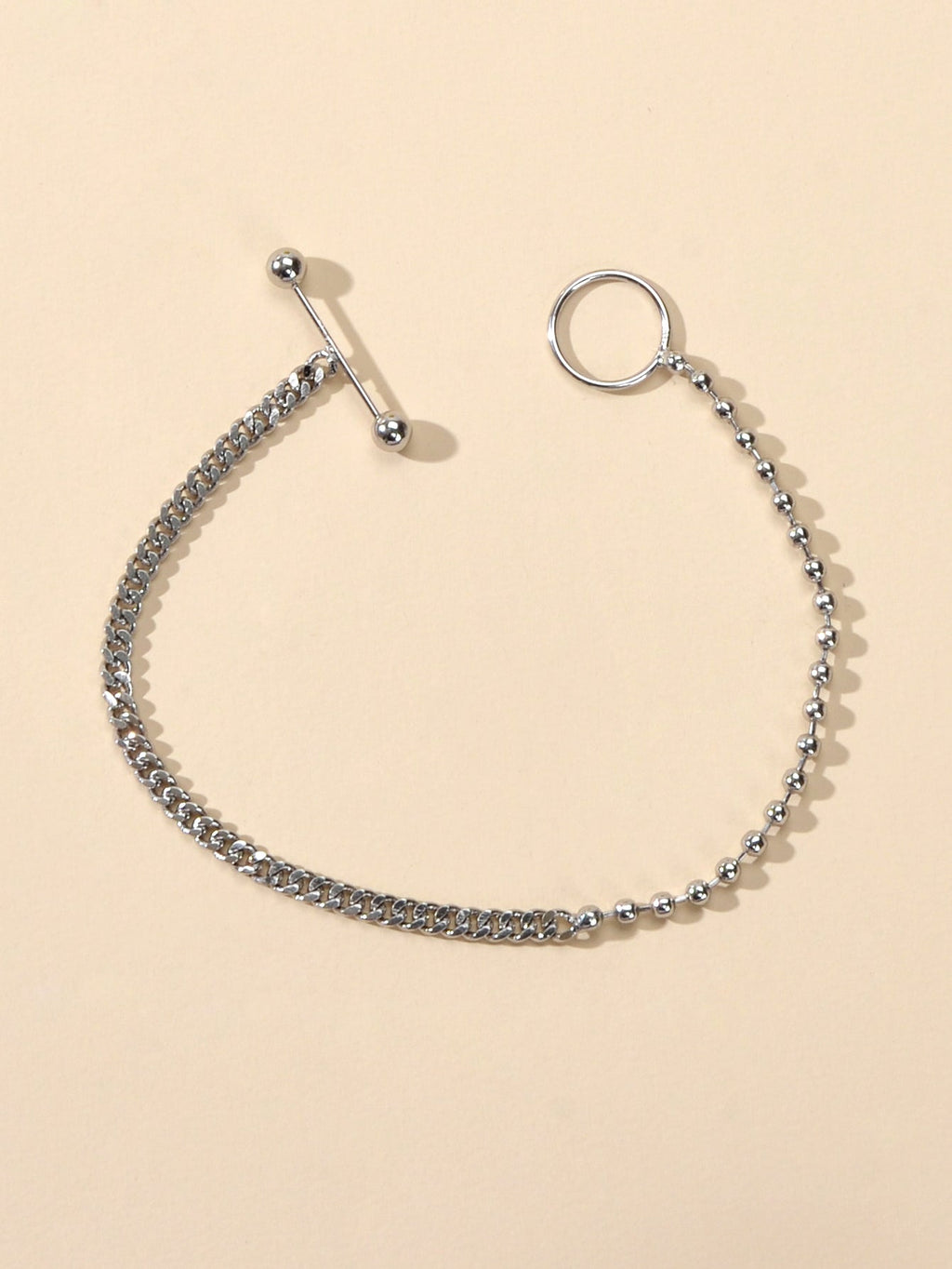 Minimalist Punk Popcorn Chain Multiple Silver Chain Lock Circle