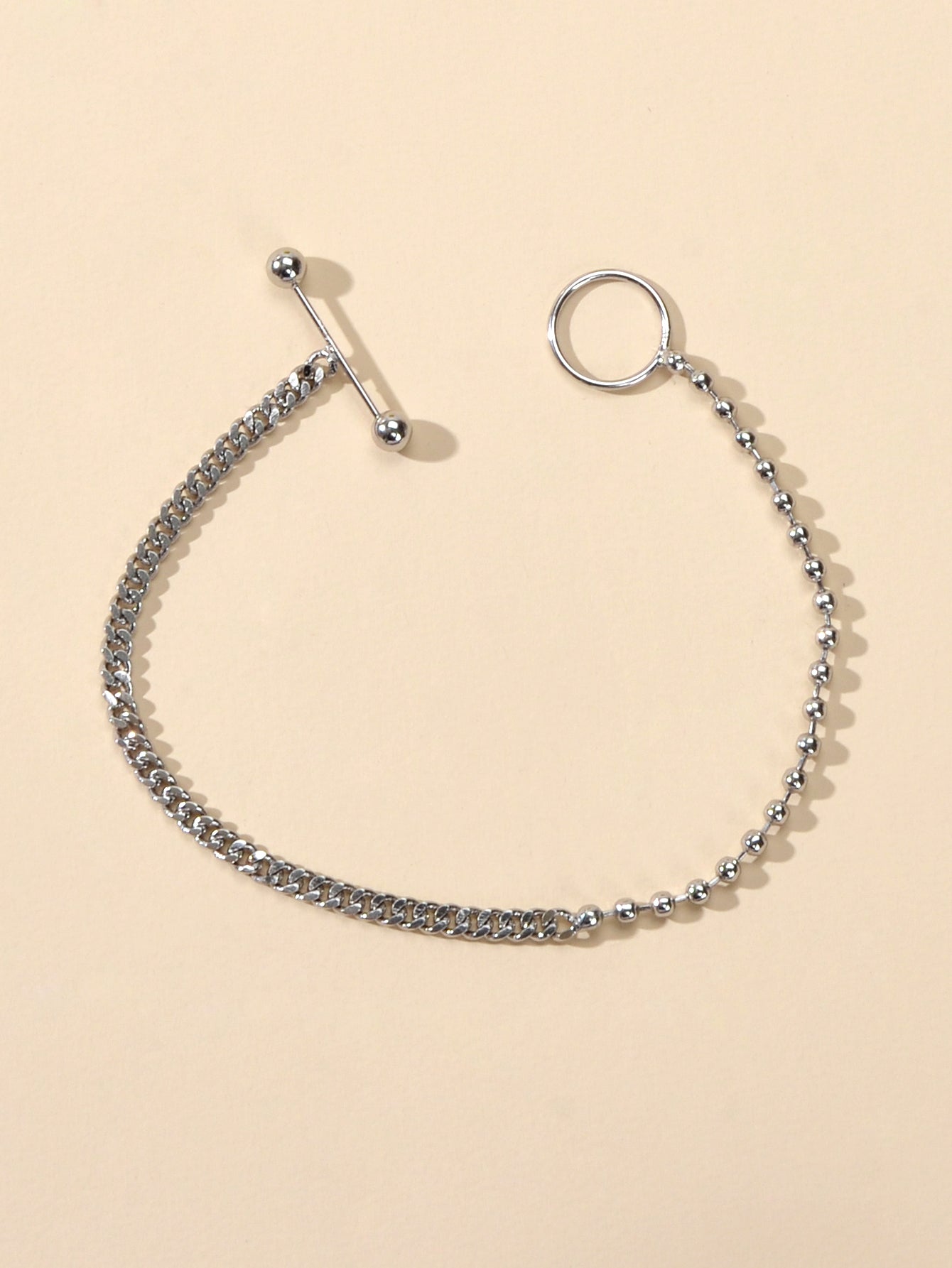 Minimalist Punk Popcorn Chain Multiple Silver Chain Lock Circle