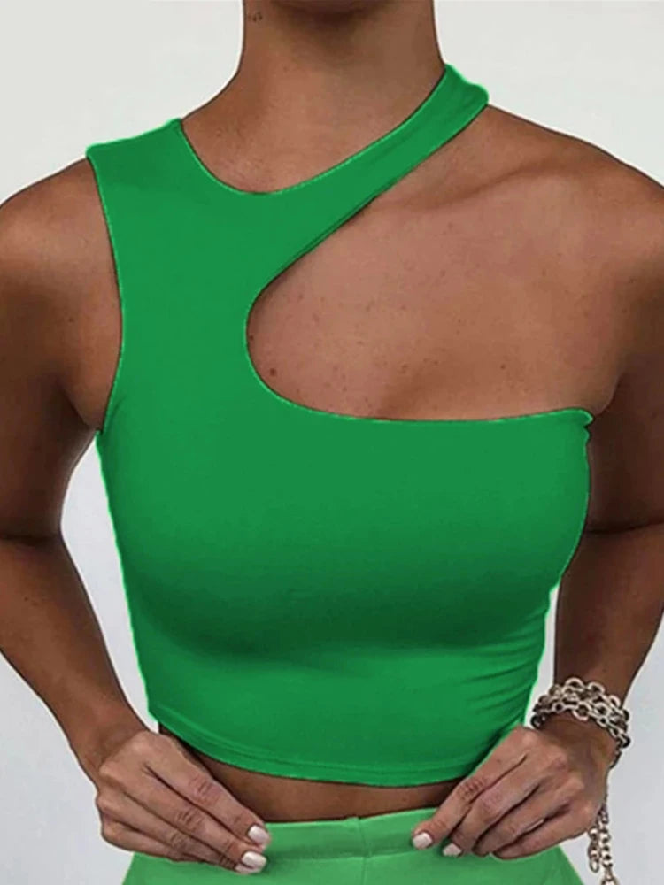 Edge Cut Crop Top – Off-Shoulder Irregular Summer Fit  Bold cuts. Sleek fit. Instant statement.