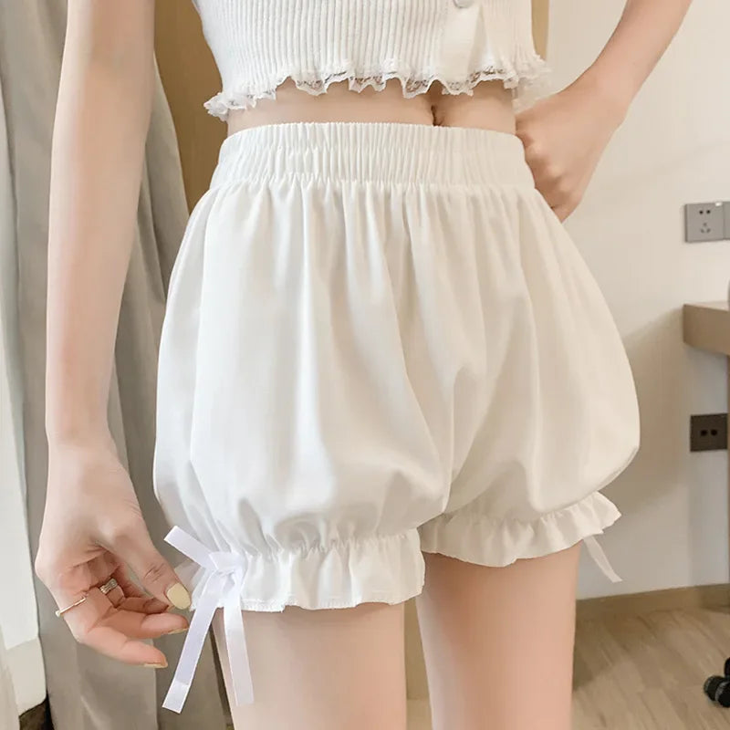 SilkLace Bloomers – Satin Ruffle Safety Shorts  Soft, cute, and designed for comfort with elegance.