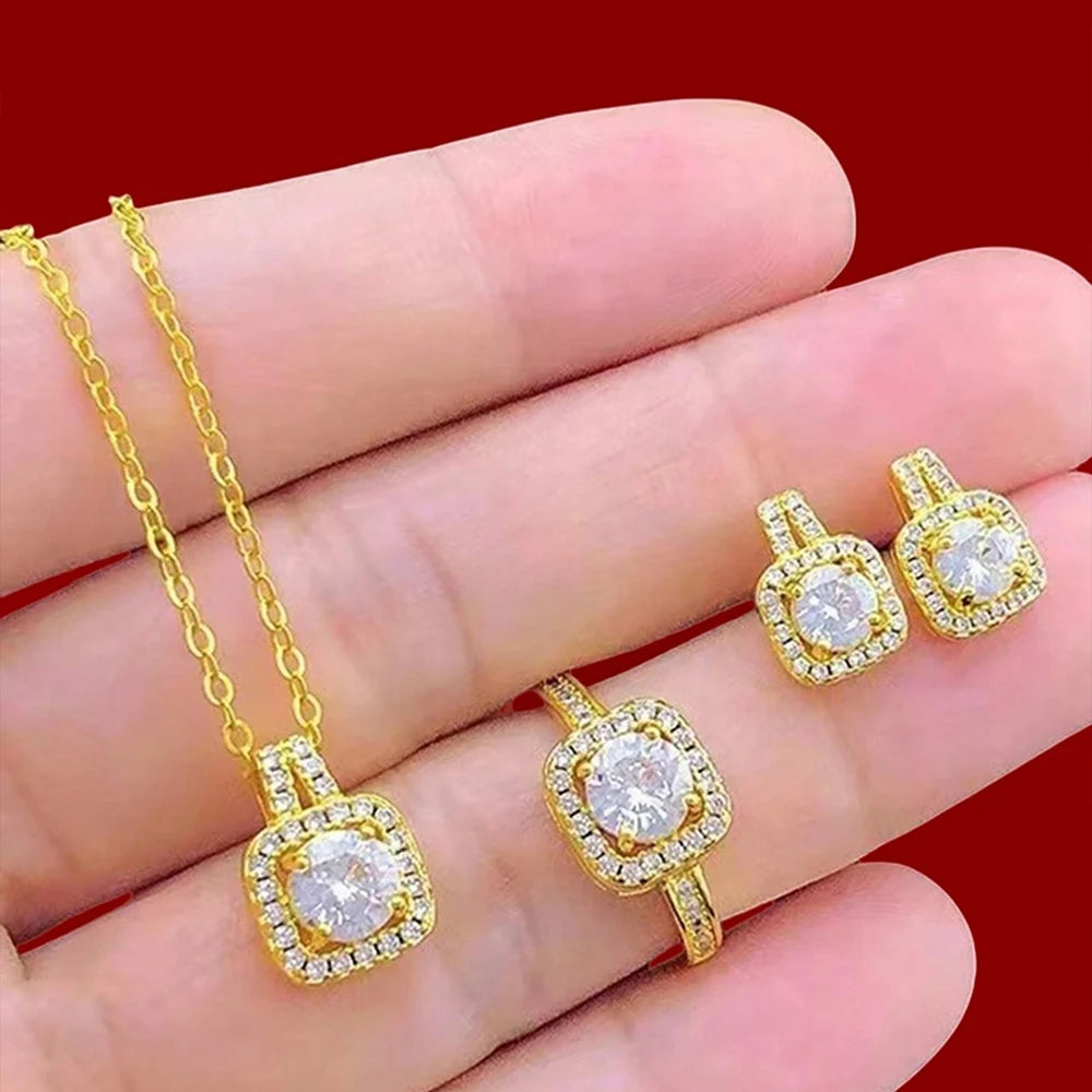 Cube Luxe Set – Elegant 3-Piece Jewelry Collection  Modern shine. Perfect match. Gift-ready elegance.