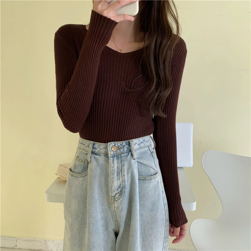 CozyCore Knit Sweater – Long Sleeve Basic Pullover  Soft warmth. Clean style. Everyday comfort.