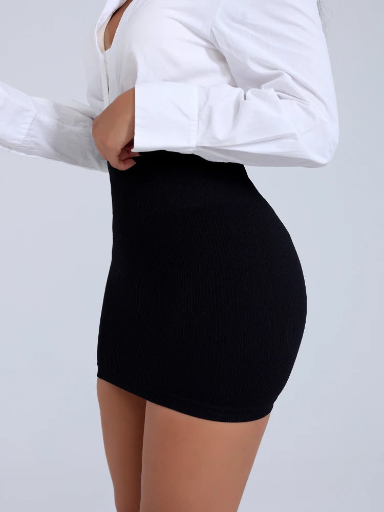 Curve Fit Ribbed Mini Skirt – High-Waist Slim Pencil Style  Sleek, flattering, and effortlessly versatile.