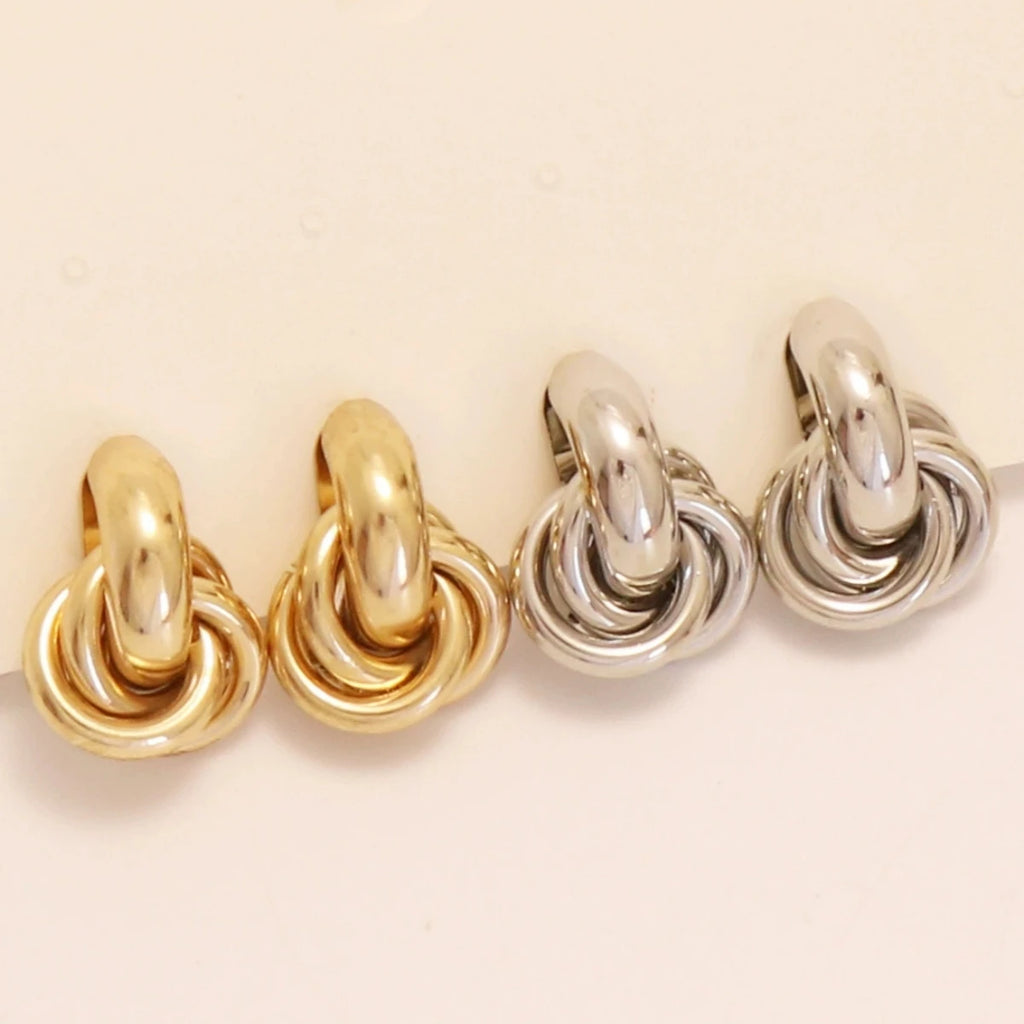 Obega Gold SIlver Color Knot Hoop Earring For Women Shiny Plating Trendy Earring Stud Cute Daily Wear Jewelry