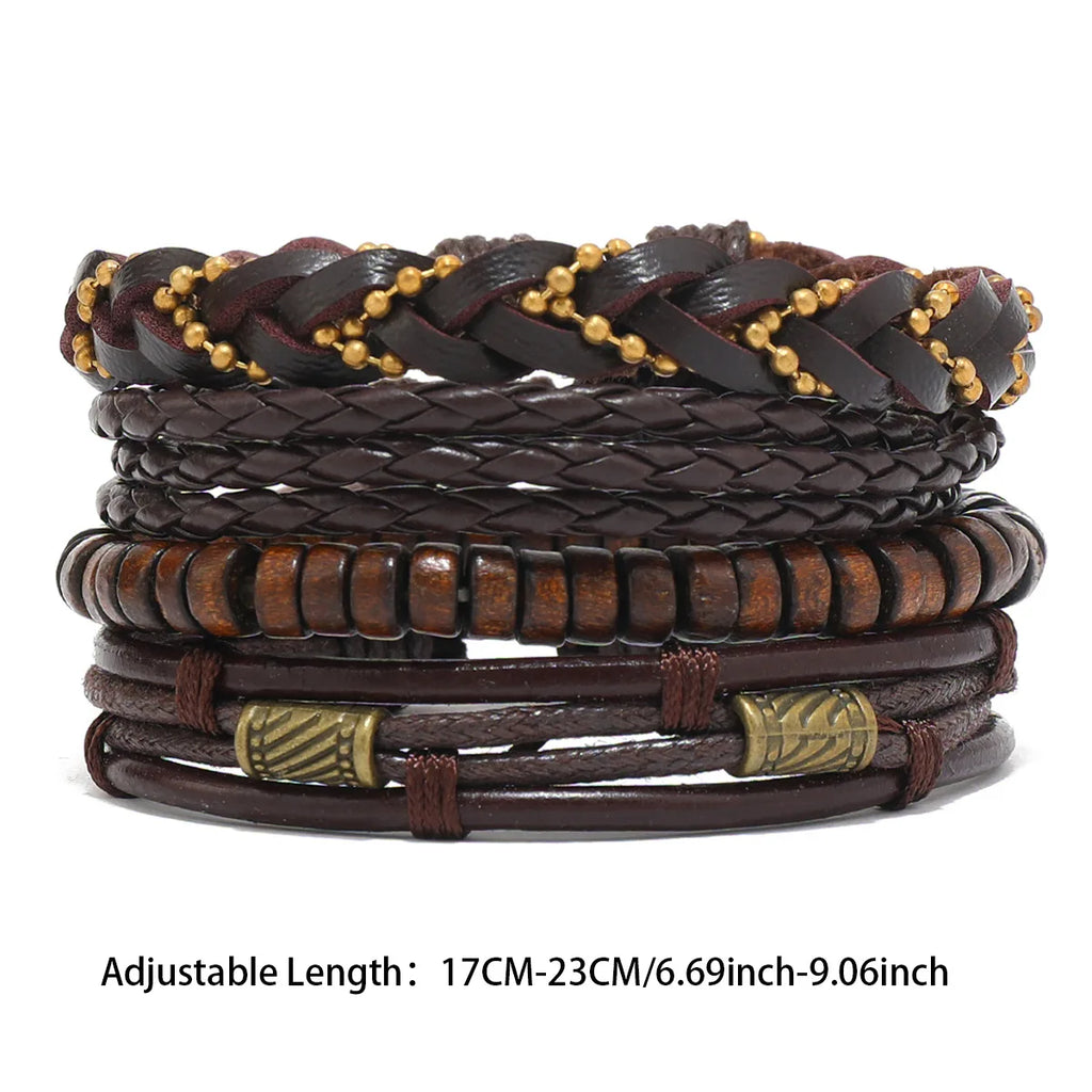 RuggedWrap Bracelet Set – PU Leather & Wood Beads  Natural vibe. Strong style. Built for everyday wear.