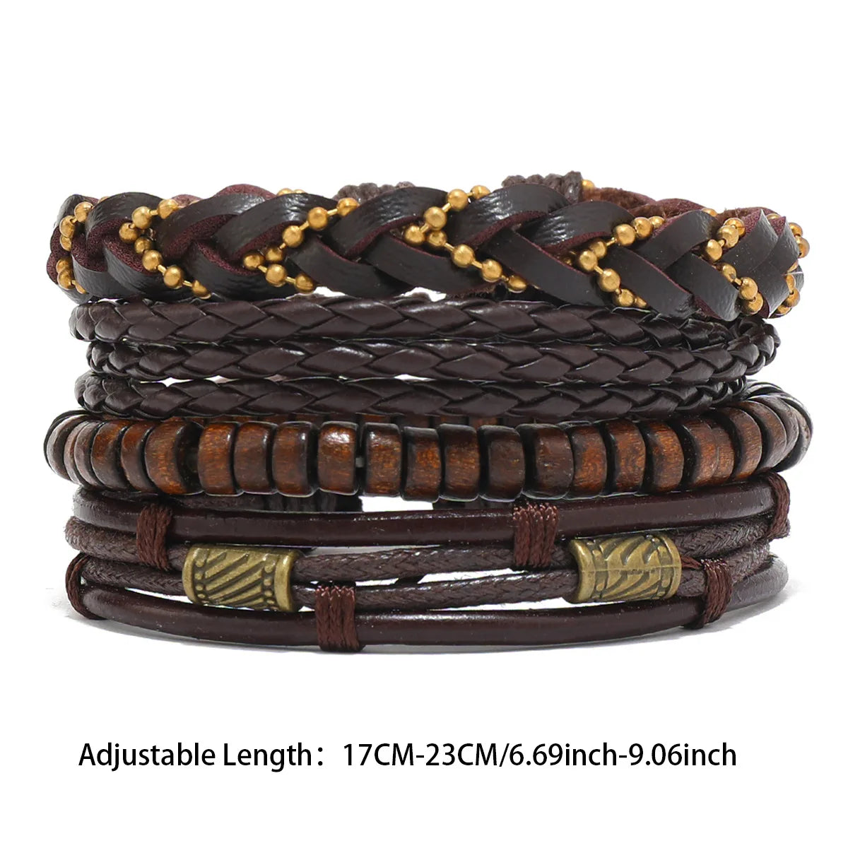 RuggedWrap Bracelet Set – PU Leather & Wood Beads  Natural vibe. Strong style. Built for everyday wear.