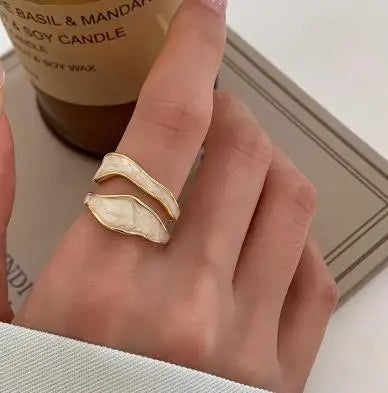 Geo Muse Ring – Vintage Enamel Adjustable Band  Artistic shape. Soft color. Effortless style.