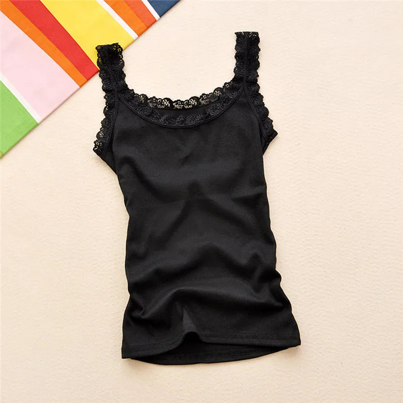 Lace Layer Tank – Sheer Lace Contrast Cami  Soft lace. Bold contrast. Effortless elegance.