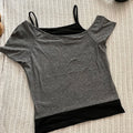 RetroMuse Off-Shoulder Top – Y2K Vintage Lace-Up Tee  Edgy layers. Vintage vibes. Effortless style.