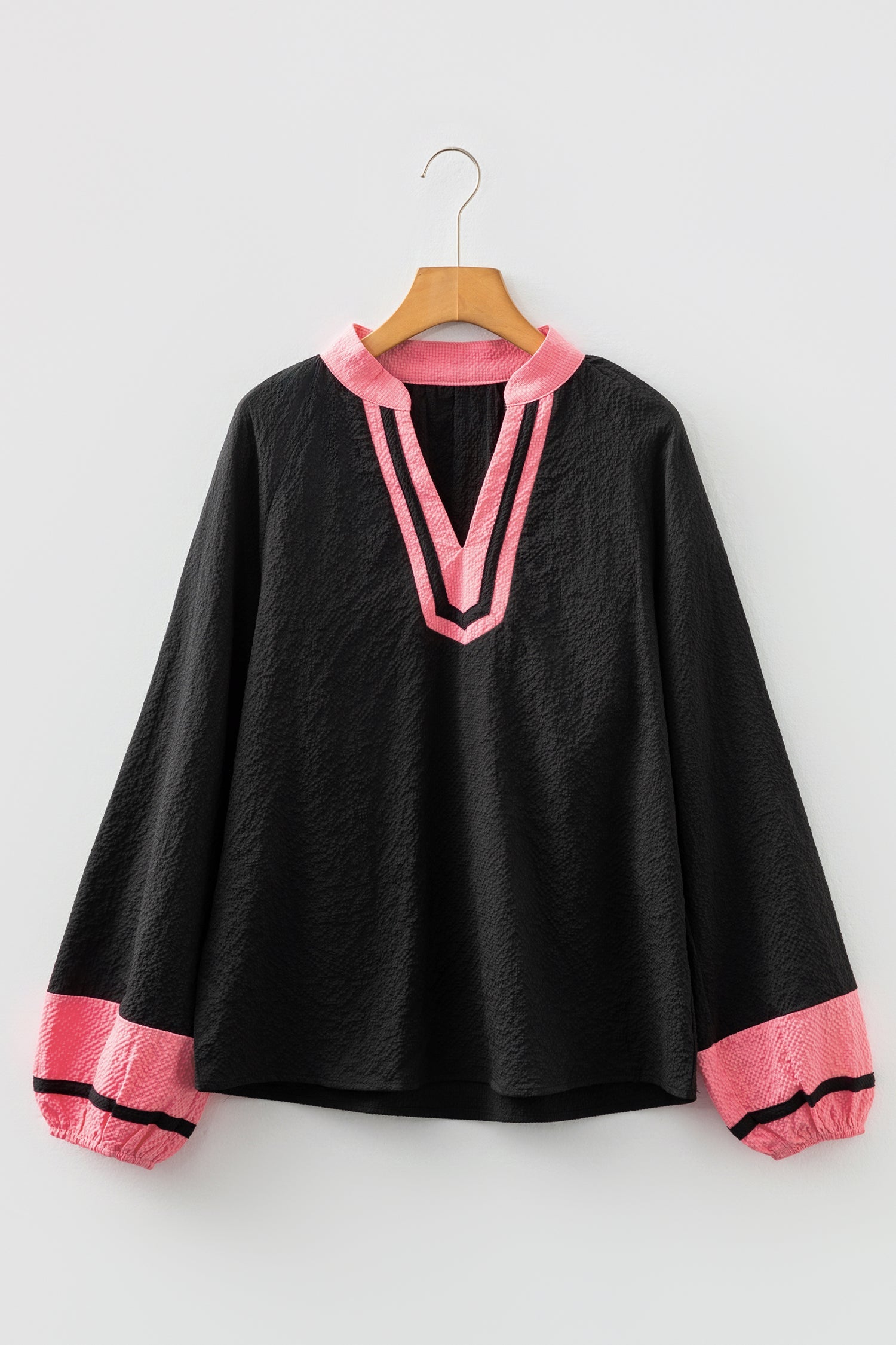 Colorblock Patchwork V-Neck Textured Blouse