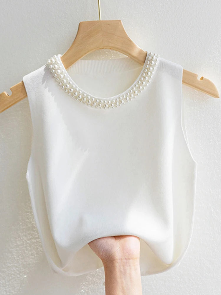 KnitMuse Beaded Vest – Sleeveless Summer Top  Light, elegant, and effortlessly refined.