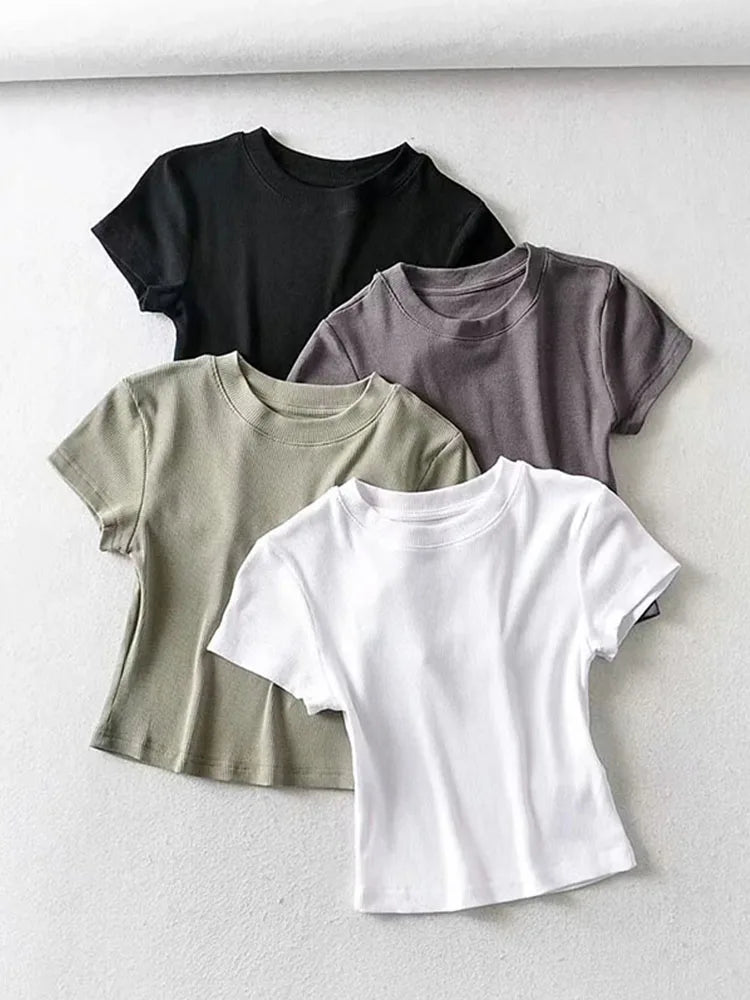Slim Muse Crop Tee – O-Neck Elastic Fit Top  Simple fit. Sexy feel. Everyday essential.