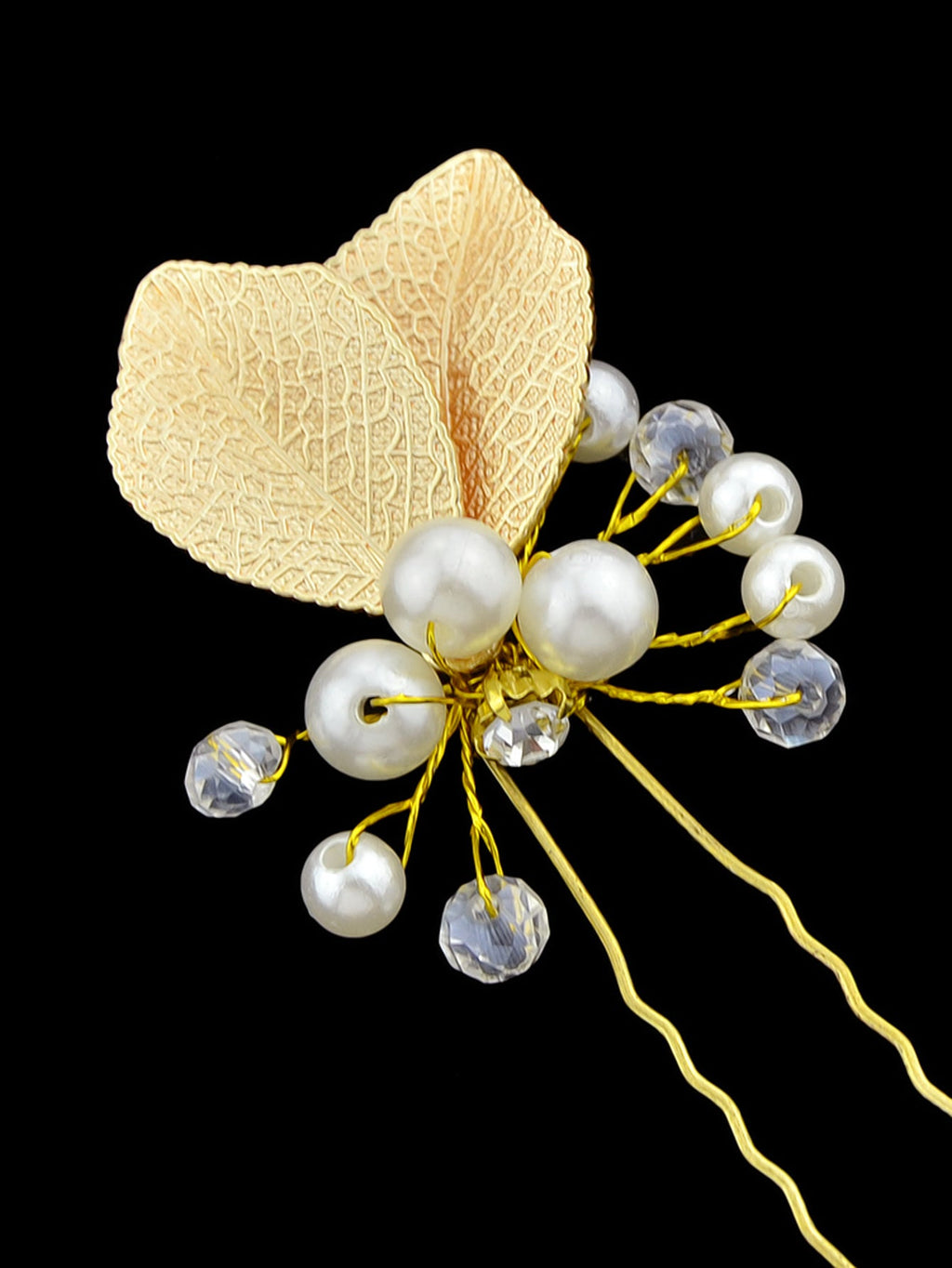 Hair Accessories Pearl Beads Gold Leaf Hair Sticks Wedding Party Hair