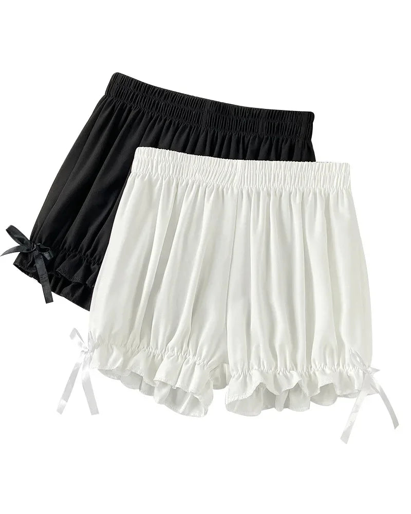 SilkLace Bloomers – Satin Ruffle Safety Shorts  Soft, cute, and designed for comfort with elegance.