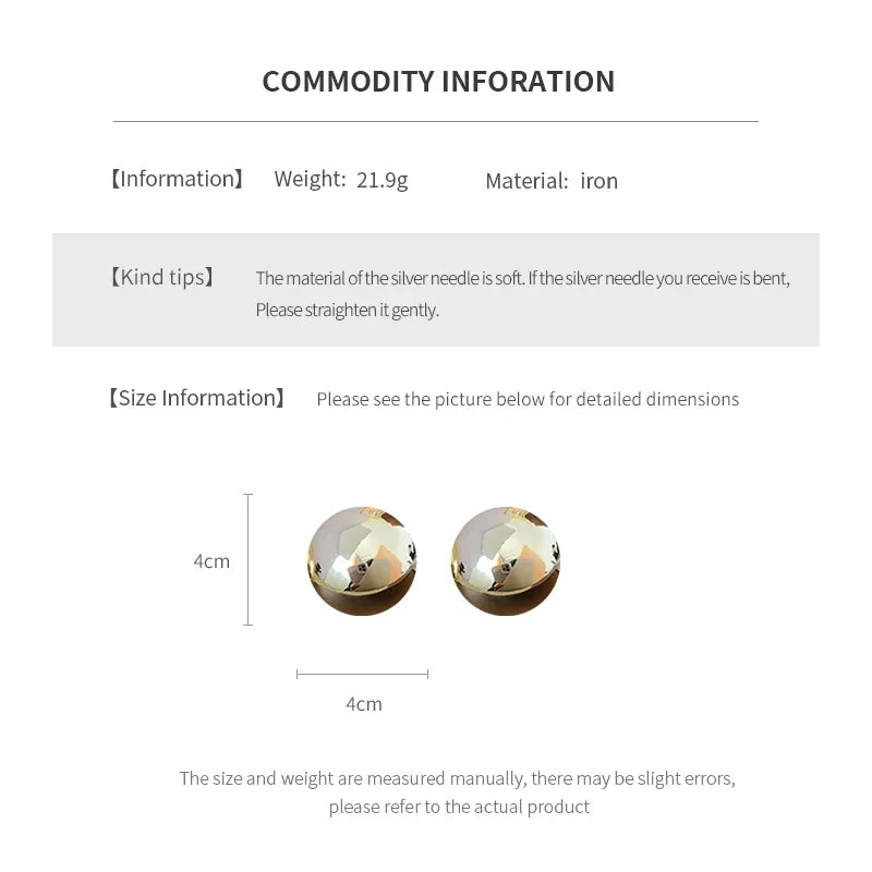 Smooth Round Earrings For Women Big Ball Metal Stud Earrings Classic Gold Color Geometric Earrings Vintage Jewelry  Accessories