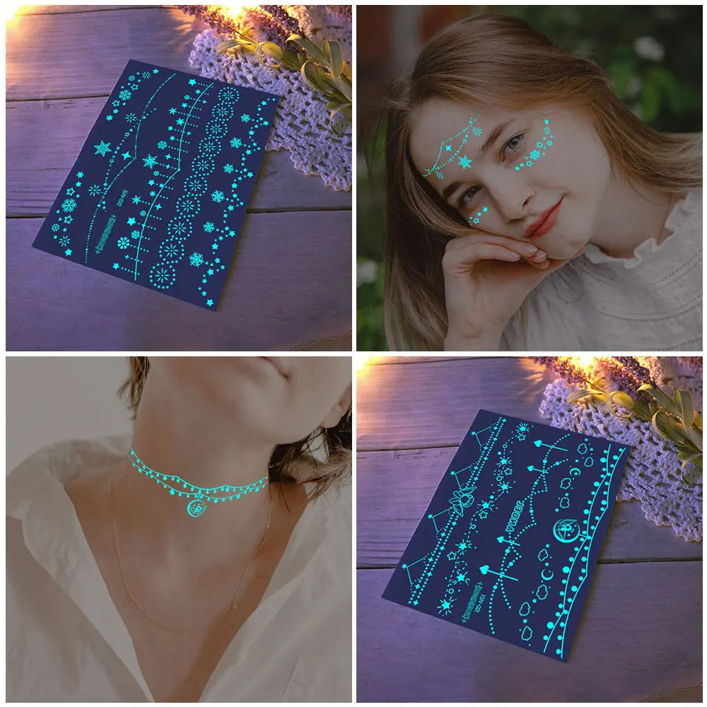 Luminous Bracelet & Necklace Tattoo Stickers – Waterproof Body Art  Glow with effortless style. No jewelry needed.