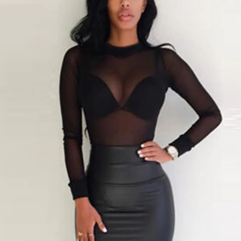 SheerLuxe Turtleneck – Transparent Mesh Long Sleeve Top  Elegant sheer. Sleek silhouette. Effortless allure.