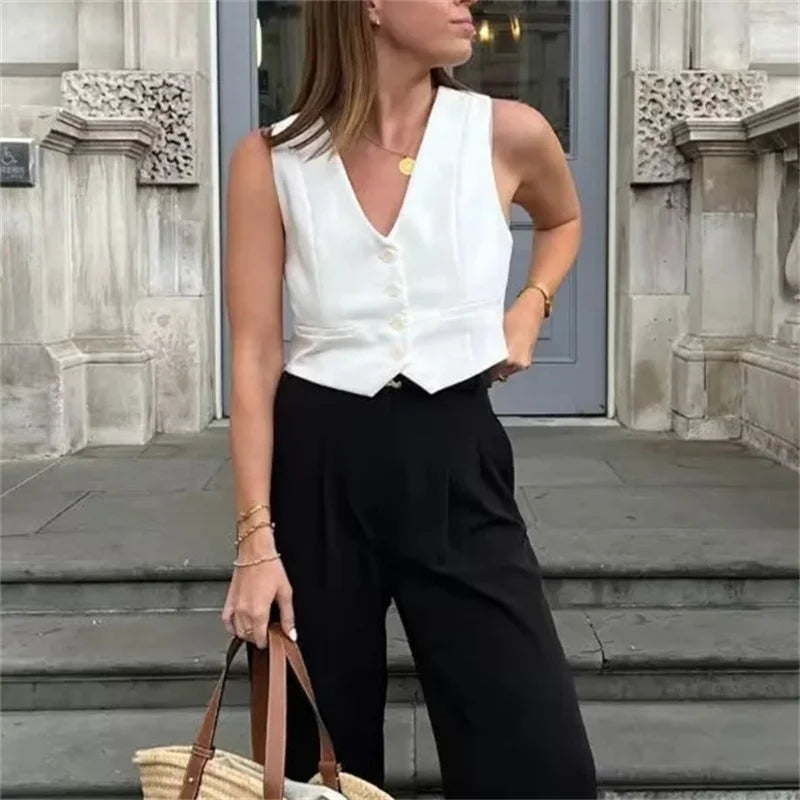 TailorMuse Cropped Vest – V-Neck Summer Suit Top  Sharp style. Clean lines. Effortless confidence.