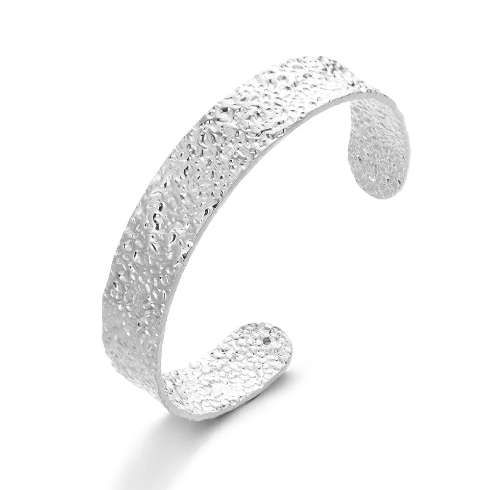 Classic Bump Pattern Openning Bangles For Women Stainless Steel Cuff Bracelet Gold Color  Hand Ornament Party Jewelry Gift