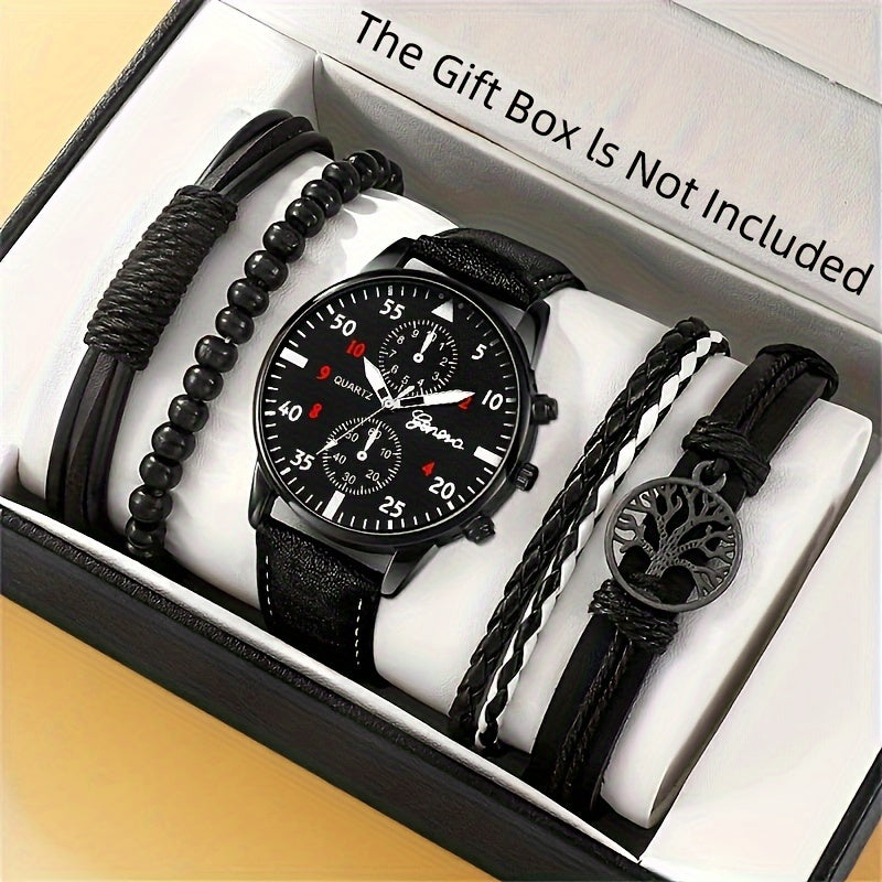 4pcs/set, Fashion Men's Casual Brown Quartz Watch & 3pcs Bracelets, Ideal choice for Gifts