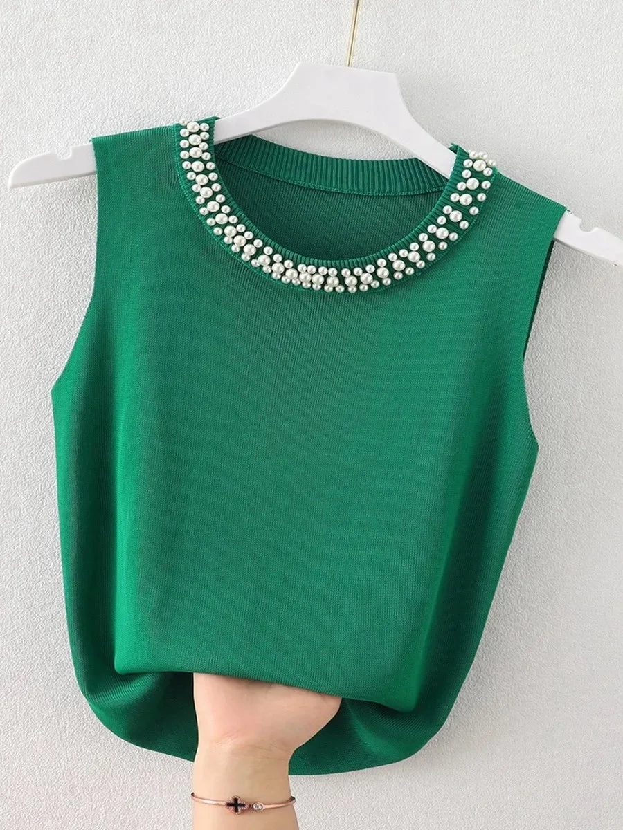 KnitMuse Beaded Vest – Sleeveless Summer Top  Light, elegant, and effortlessly refined.
