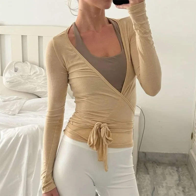 Wrap Fit Crop Top – Cross Tie Yoga Shirt  Sculpt your shape. Move with confidence.