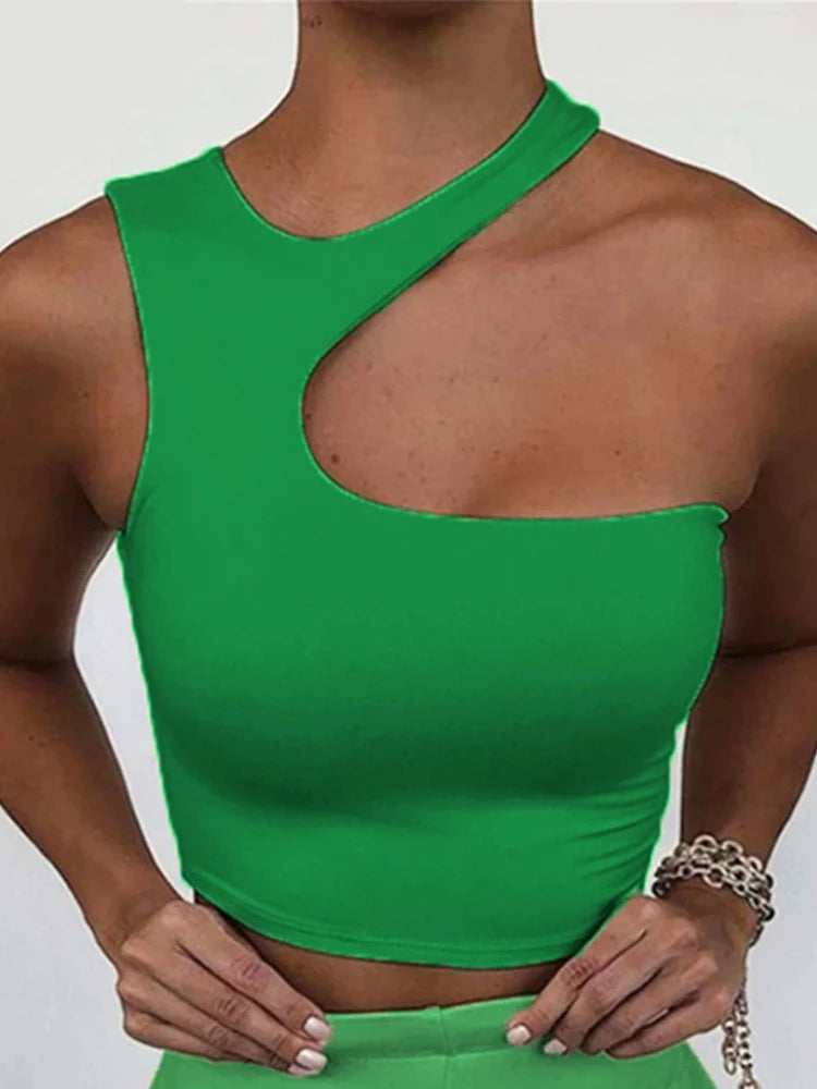 Edge Cut Crop Top – Off-Shoulder Irregular Summer Fit  Bold cuts. Sleek fit. Instant statement.