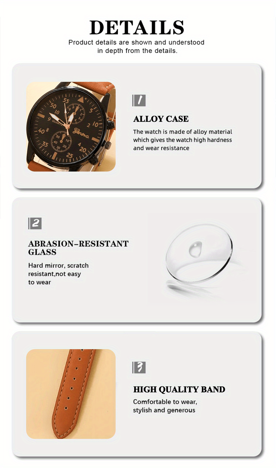 4pcs/set, Fashion Men's Casual Brown Quartz Watch & 3pcs Bracelets, Ideal choice for Gifts