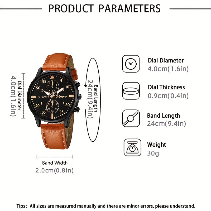 4pcs/set, Fashion Men's Casual Brown Quartz Watch & 3pcs Bracelets, Ideal choice for Gifts