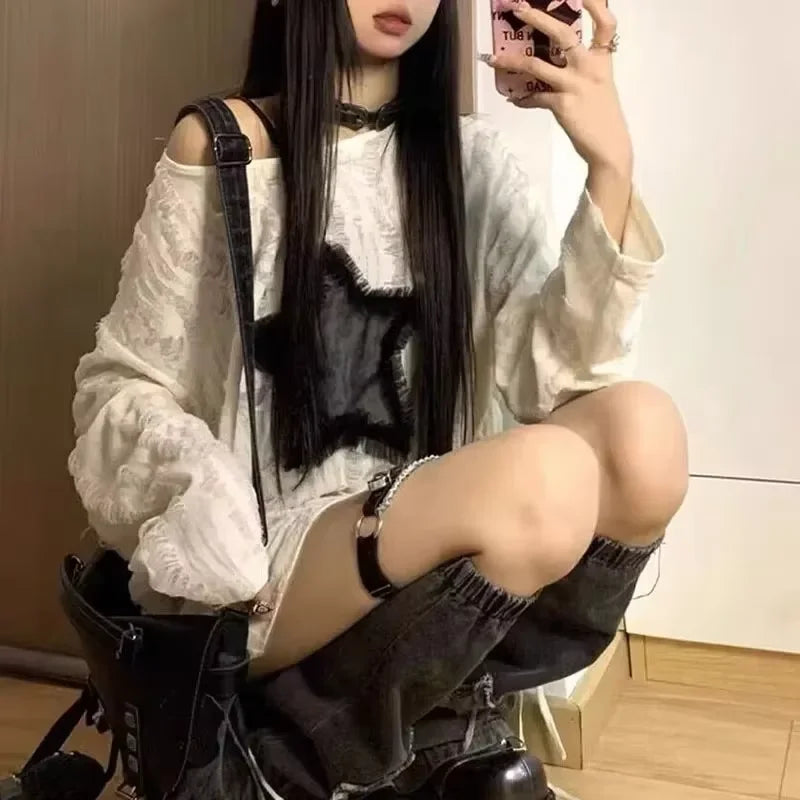 StarCut Y2K Tee – Harajuku Hollow Long Sleeve Top  Edgy cuts. Cute vibes. Streetwear energy.