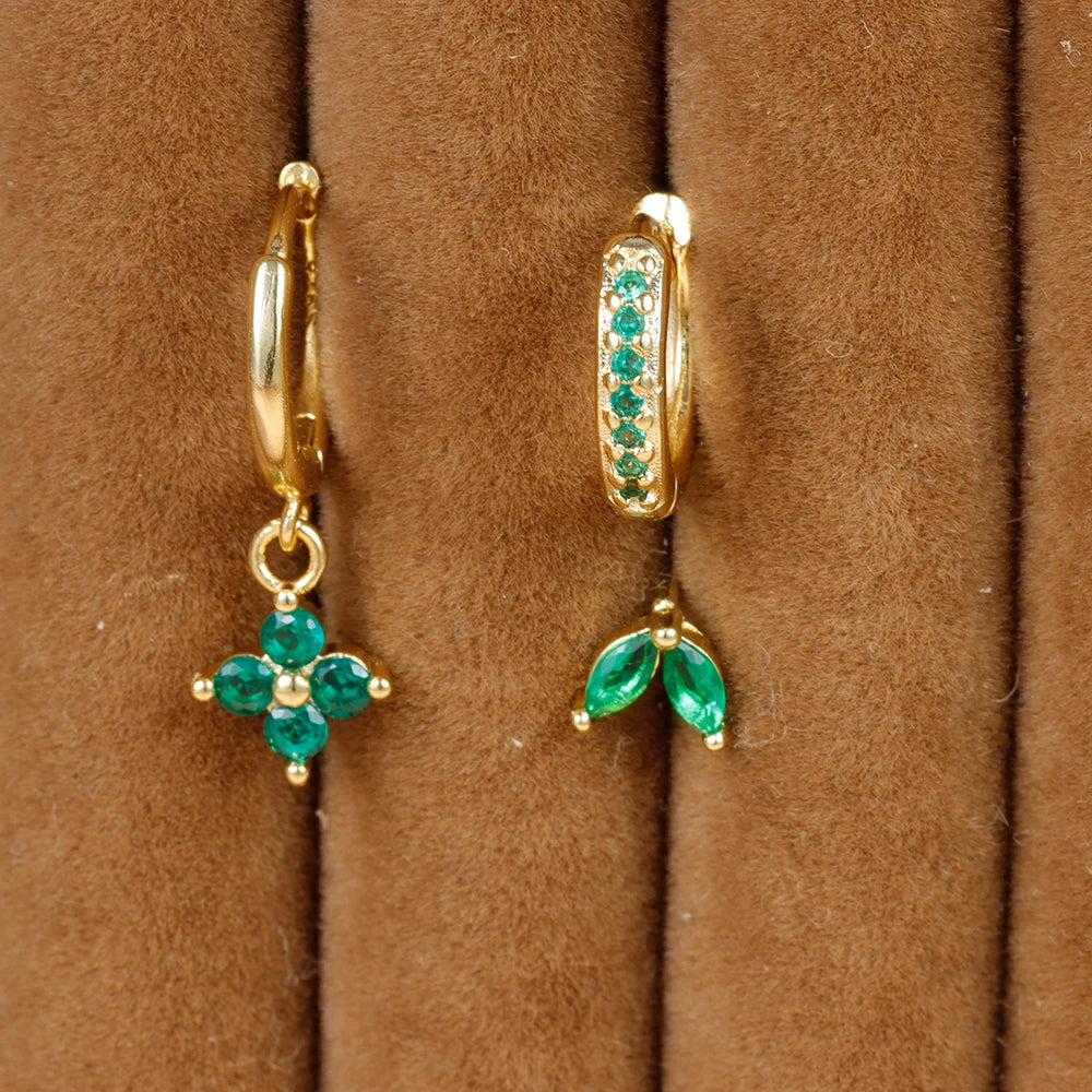 EmeraldGlow Hoops – 3PCS Green Zirconia Set  Fresh color. Subtle shine. Effortless elegance.