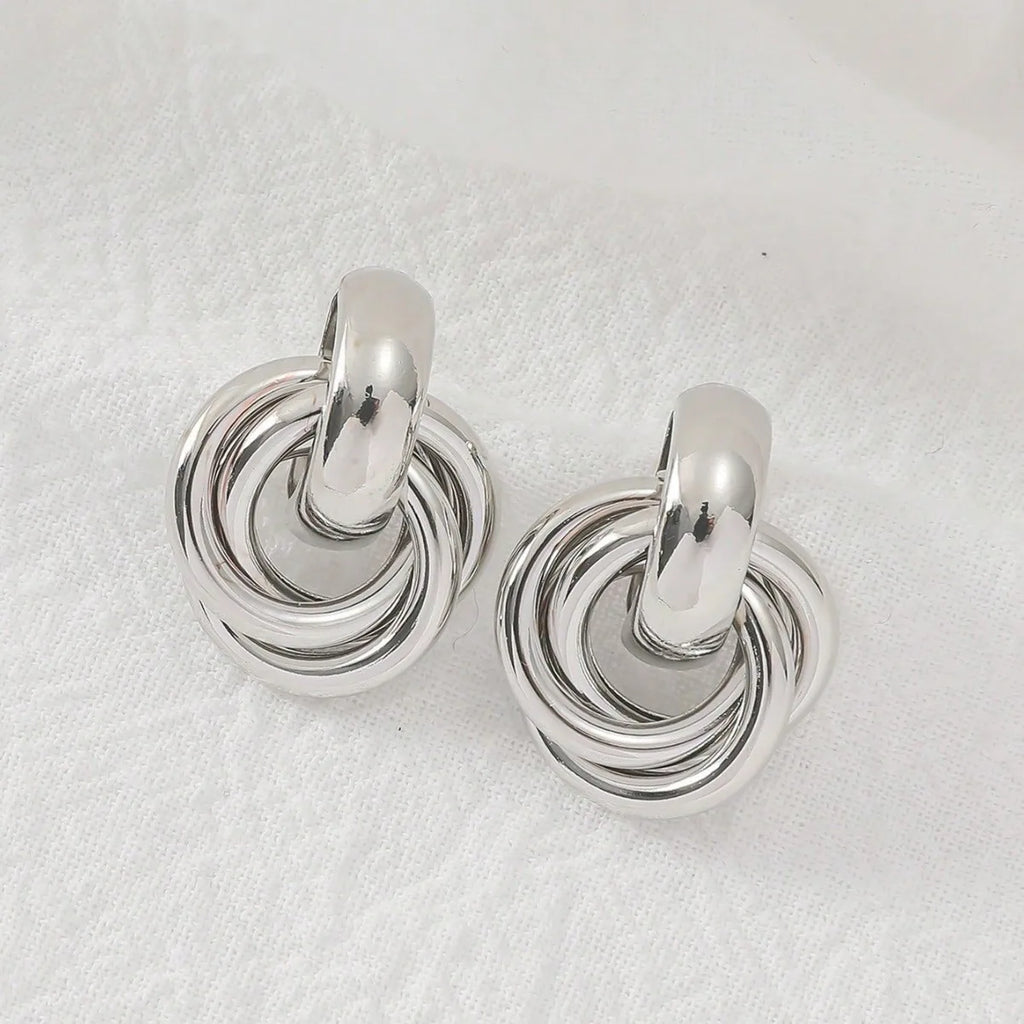 Obega Gold SIlver Color Knot Hoop Earring For Women Shiny Plating Trendy Earring Stud Cute Daily Wear Jewelry