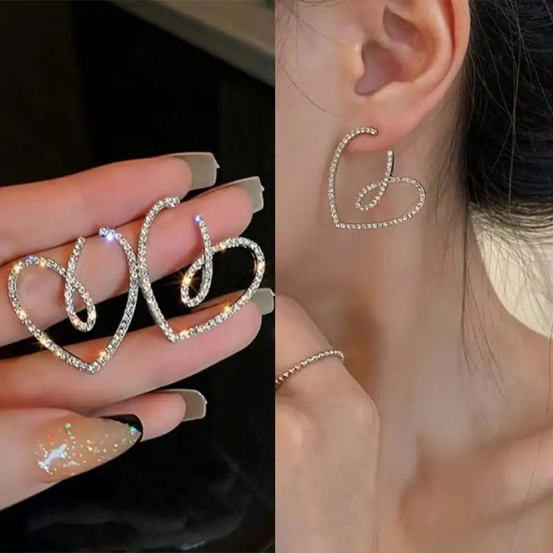 Crystal Heart Hoops – 925 Silver Needle Earrings  Soft sparkle. Sweet charm. Everyday luxury.