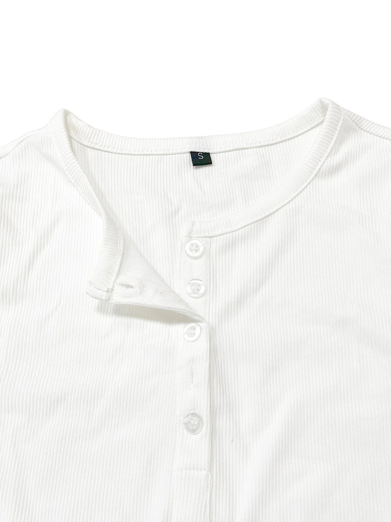 Rib Muse Button Tee – Long Sleeve Casual Top  Soft texture. Classic detail. Everyday style